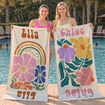 Personalized Multicolour Floral Quick Dry Oversized Beach Towel with Name Travel Essentials Birthday Summer Vacation Party Gift for Women
