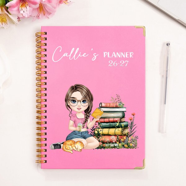 Cahier de lecture personnalisé 2026 Planificateur à spirale A5 avec pages d'agenda hebdomadaires et mensuelles Cadeau d'anniversaire pour les femmes amoureuses des livres