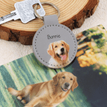 Personalised Multicolour Cute Pet Photo PU Leather Keyring with Name Pet Memorial Birthday Gift for Pet Owners