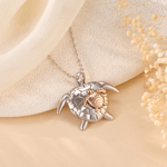 Personalised Sea Turtle 1-2 Heart Photos Necklace with Engraved Text Dainty Jewellery Anniversary Birthday Gift for Woman Ocean Lover