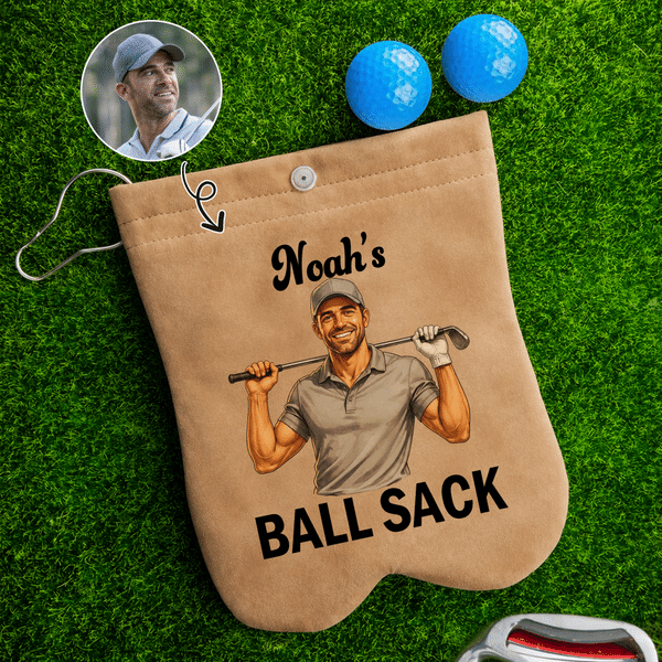 Personalized 3D-Style Character Artwork Photo Golf Ball Bag Sack with Name and Golf Ball Golf Field Birthday Anniversary Gift for Golf Lover