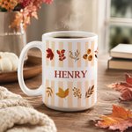 Personalized Autumn Theme Leaf Pumpkin Striped 11/15 oz Ceramic Coffee Mug with Name  Birthday Autumn Gathering Gift for Family Friends