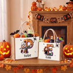 Personlig 3D-effekt med motiv av karakterfoto – stor juteveske med navn og initialer – Halloween-gave til barn: «Trick or Treat»