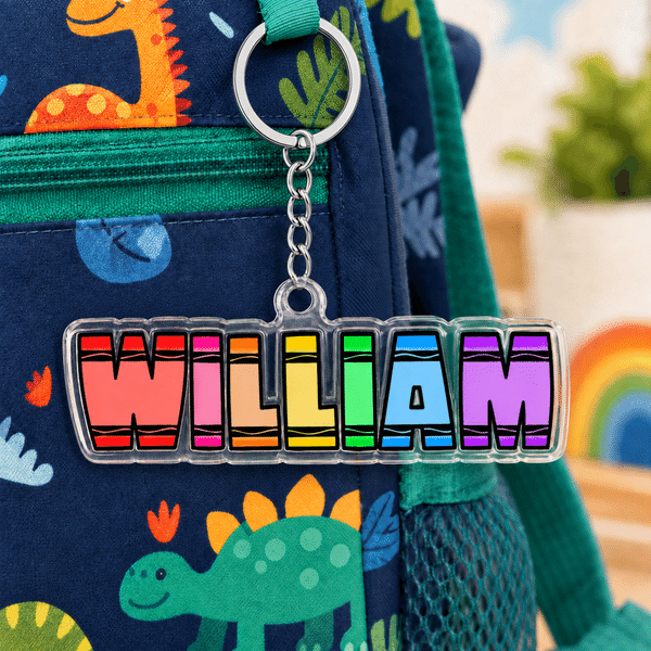 Personalised Crayon‑Style Multicolour Lightweight Acrylic Keyring with Name Daily Use Back to School Birthday Gift for Girls Boys