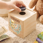 Personalized Cartoon Animal Rainbow Wooden Cube Money Box with Name Room Decor Birthday Anniversary Gift for Kids
