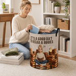 Personalized 3D-Effect Artwork Reading Character Photo Waterproof Laundry Storage Basket with Handle and Name Housewarming Birthday Gift for Women