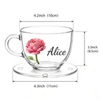 Personalized 3D-Effect Artwork Birth Flower Glass Cup with Name and Coaster Office Decoration Birthday Gift for Women