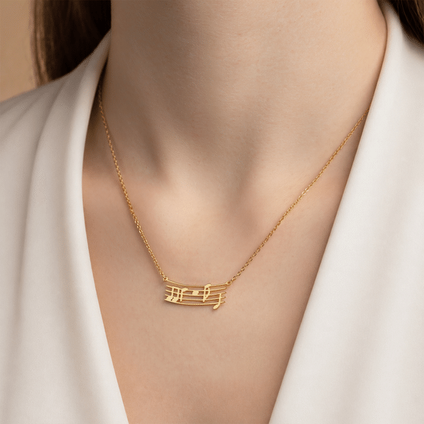 Personalised Dainty Staff Note Musical Sterling Silver Necklace with Hidden Secret Message Birthday Gift for Musician Women