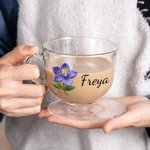 Personalized 3D-Effect Artwork Birth Flower Glass Cup with Name and Coaster Office Decoration Birthday Gift for Women
