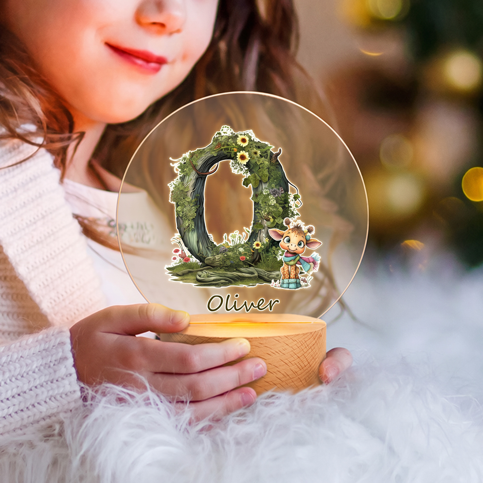 Personalisiertes Acryl-Nachtlicht mit Initialen und Dschungeltieren – Schlafzimmerdekoration und Babygeschenk für Babys und Kleinkinder