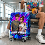 Personalized Pop Style Photo Suitcase Cover with Name Fits 18-32 Inches Suitcase Travel Birthday Gift for Girlfriend Boyfriend Couple