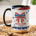 Personalised American Flag Bow Shaped Peal 11 oz 15 oz Ceramic Mug with Name and Handle Daily Use Birthday America's 250th Gift for Family Friends