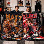 Personalized Basketball 3D-Style Character Artwork Soft Throw Blanket with Name and Number Back to School Birthday Gift for Basketball Lovers Children