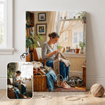 Personalized Sewing Oil Painting Style Photo Framed Canvas Print with Name Home Decor Birthday Gift for Woman Sewing Lover