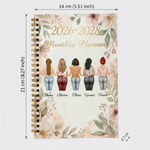 Personalized Exquisite Watercolor 2-5 Best Friends 2026-2028 Monthly Planner with Name Birthday Anniversary Gift for Besties