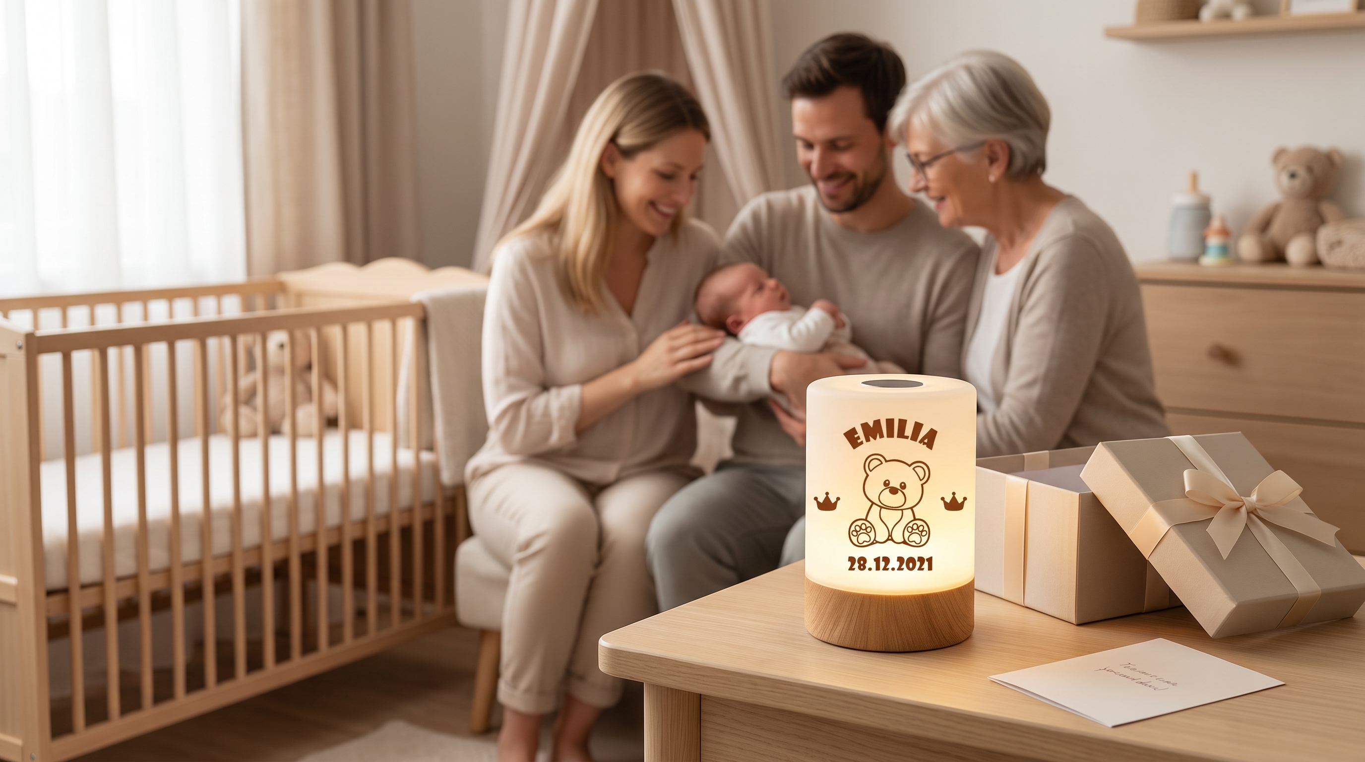 Personalisiertes Nachtlicht als Geschenk zur Geburt