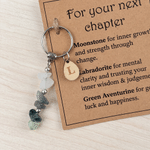 Personalized Heart Water Droplet Crystal Keychain with Initial and New Chapter Card New Job New Home Graduation Gift for Friend Family