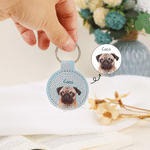 Personalised Multicolour Cute Pet Photo PU Leather Keyring with Name Pet Memorial Birthday Gift for Pet Owners
