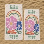 Personalized Multicolour Floral Quick Dry Oversized Beach Towel with Name Travel Essentials Birthday Summer Vacation Party Gift for Women