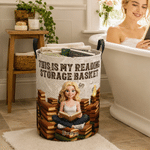 Personalized 3D-Effect Artwork Reading Character Photo Waterproof Laundry Storage Basket with Handle and Name Housewarming Birthday Gift for Women