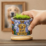 Personalised 3D-Effect Artwork Stained Glass Pet Photo Ceramic Plant Pot with Name and Bamboo Base Home Decor Memorial Gift for Pet Owner