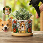 Personalised 3D-Effect Artwork Stained Glass Pet Photo Ceramic Plant Pot with Name and Bamboo Base Home Decor Memorial Gift for Pet Owner
