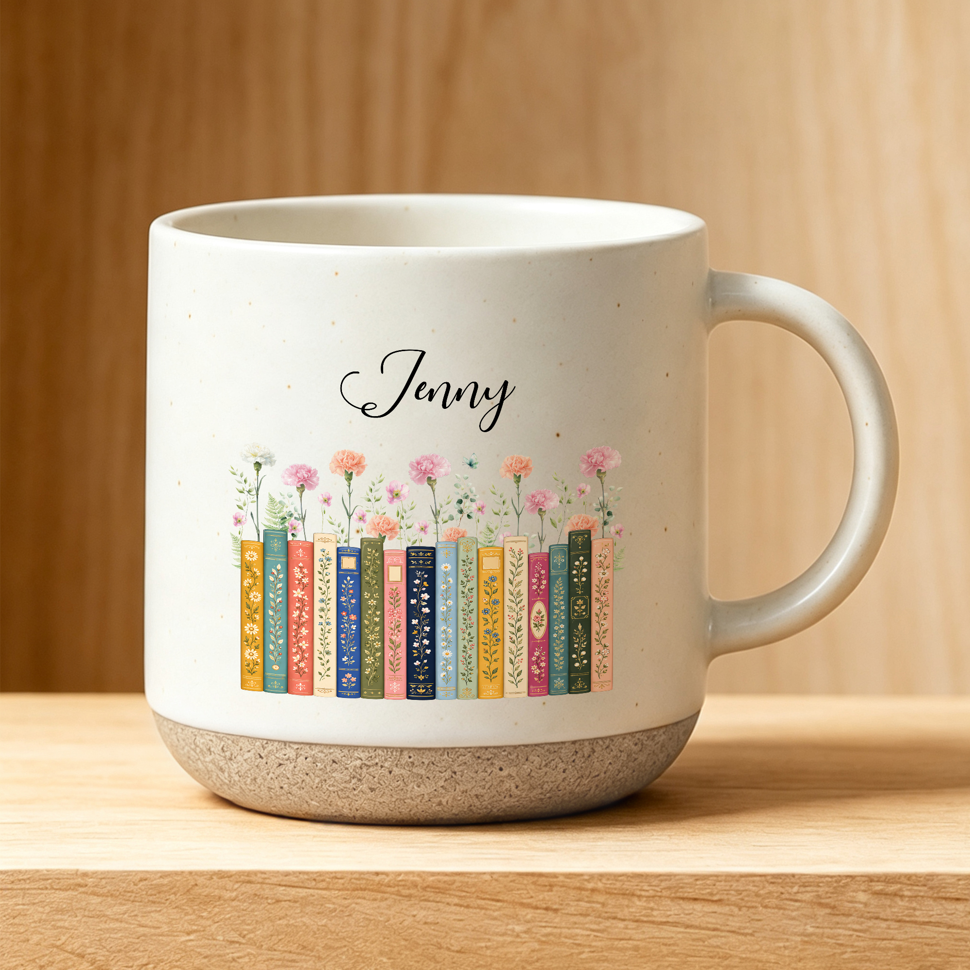 Personalisierte, beidseitig bedruckte Keramiktasse im Vintage-Stil mit Geburtsblumen und Namen – für den täglichen Gebrauch, als Geburtstagsgeschenk oder für Buchclubs – das perfekte Geschenk für Buch