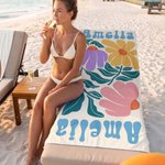 Personalized Multicolour Floral Quick Dry Oversized Beach Towel with Name Travel Essentials Birthday Summer Vacation Party Gift for Women