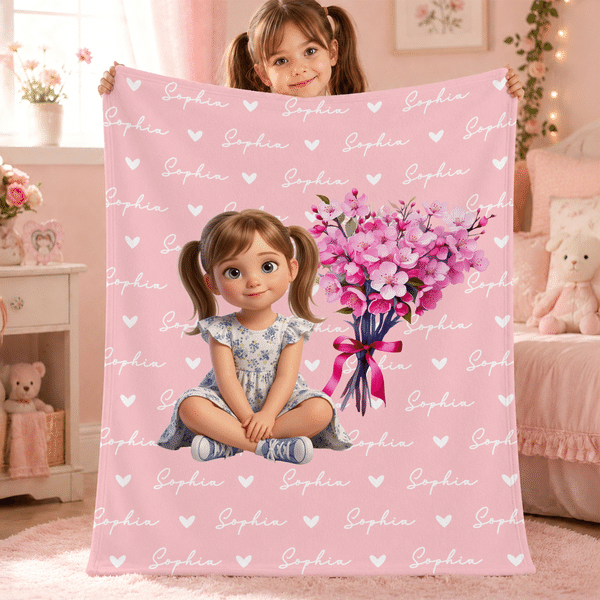Personalized 3D-Effect Artwork Birth Flower Soft Throw Blanket with Name and Photo Home Decor Birthday Anniversary Gift for Family Friends