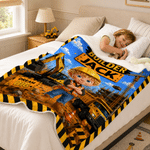 Personalised Cartoon Construction Worker Photo Soft Throw Blanket with Name Home Decor Birthday Children's Day Gift for Kids