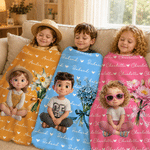 Personalized 3D-Effect Artwork Birth Flower Soft Throw Blanket with Name and Photo Home Decor Birthday Anniversary Gift for Family Friends