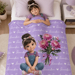 Personalized 3D-Effect Artwork Birth Flower Soft Throw Blanket with Name and Photo Home Decor Birthday Anniversary Gift for Family Friends
