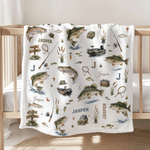 Personalized Gone Fishing Themed Soft Throw Blanket with Initial and Name Home Decor Birthday Baby Shower Gift for Newborns New Parents