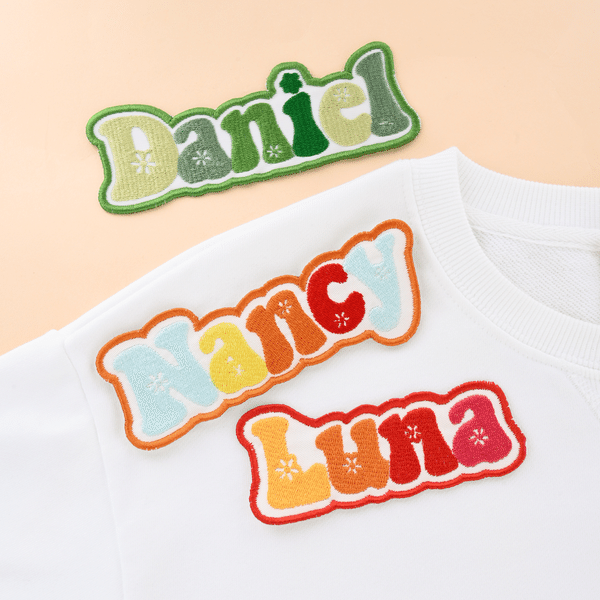 Personalized Multicolor Flower Embroidery Iron-On Sew-On Name Patch Back to School Gift for Children Students