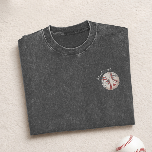 Personalized Red Heart Baseball Vintage 100% Cotton T-shirt with Name and Number Birthday Game Day Team Gift for Baseball Mom Baseball Player