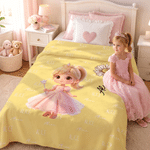 Personalized 3D-Effect Artwork Cartoon Princess Photo Multicolor Soft Throw Blanket with Name Home Decor Baby Shower Birthday Gift for Girls