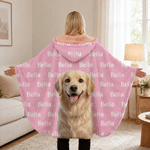 Personalized Multicolor Cute Pet Photo Soft Hooded Blanket with Name Home Decor Birthday Gift for Pet Owners Lovers Friends Family