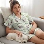 Personalised Pet Face Photo Striped Paw Heart Pattern Women Pyjama Set with Name Loungewear Daily Home Wear Birthday Gift for Pet Lovers  Best Friends