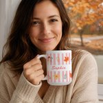Personalized Autumn Theme Leaf Pumpkin Striped 11/15 oz Ceramic Coffee Mug with Name  Birthday Autumn Gathering Gift for Family Friends