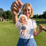 Personalised 3D-Effect Artwork Cartoon Character Photo Plush Bag Charm Keyring Daily Use Birthday Gift for Golf Lover Golf Dad