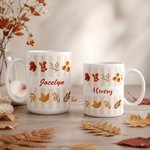 Personalized Autumn Theme Leaf Pumpkin Striped 11/15 oz Ceramic Coffee Mug with Name  Birthday Autumn Gathering Gift for Family Friends