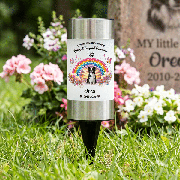 Personalised Rainbow Bridge Pet Photo Solar Garden Light with Name and Date Garden Decoration Memorial Sympathy Gift for Loss of Pet