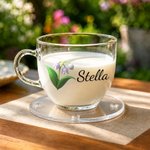 Personalized 3D-Effect Artwork Birth Flower Glass Cup with Name and Coaster Office Decoration Birthday Gift for Women