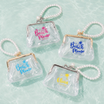Personalized Beach Theme Coconut Tree Transparent Coin Handbag with Text and Faux Pearl Chain Summer Vacation Beach Party Birthday Gift for Women