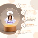 Personalized Cloud 3D-Effect Artwork Character Photo Acrylic Night Light with Name and Initial Nursery Room Decor Birthday Gift for Kids