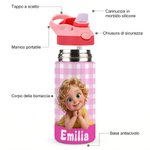 Borraccia personalizzata con foto, nome e cannuccia in silicone - Regalo di compleanno e rientro a scuola per studenti e bambini