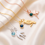 Personalized Birthstone Necklace with Bird Pendant Dainty Jewellery Birthday Anniversary Gift for Bird Enthusiasts Women