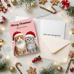 Personalized Multicolor Christmas Hat Pet Portrait Photo Greeting Card with Text New Year Christmas Gift for Family Pet Owners