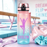Personalized Multicolor Gymnast Silhouette Sports Water Bottle with Flip Lid and Name Daily Training Use Birthday Gift for Gymnasts Athletes