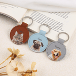 Personalised Multicolour Cute Pet Photo PU Leather Keyring with Name Pet Memorial Birthday Gift for Pet Owners